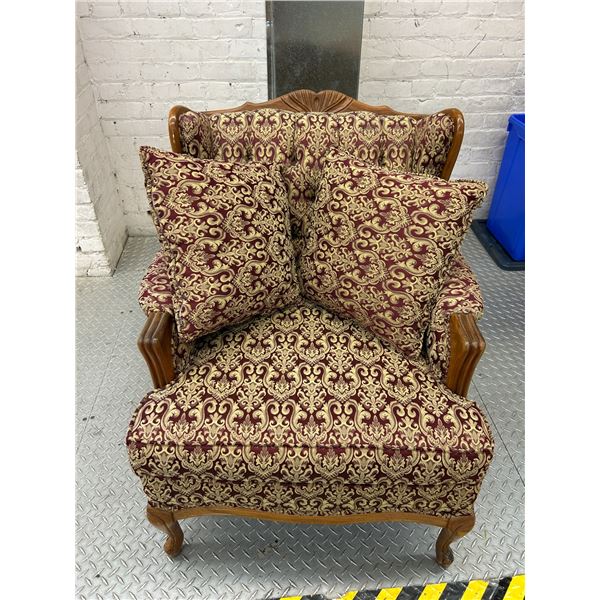 Vintage Ornate Upholstered Lounge / Sitting Chair with Wooden Trim Detail, Claw Foot