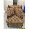 Image 1 : Vintage Ornate Upholstered Lounge / Sitting Chair with Wooden Trim Detail, Claw Foot