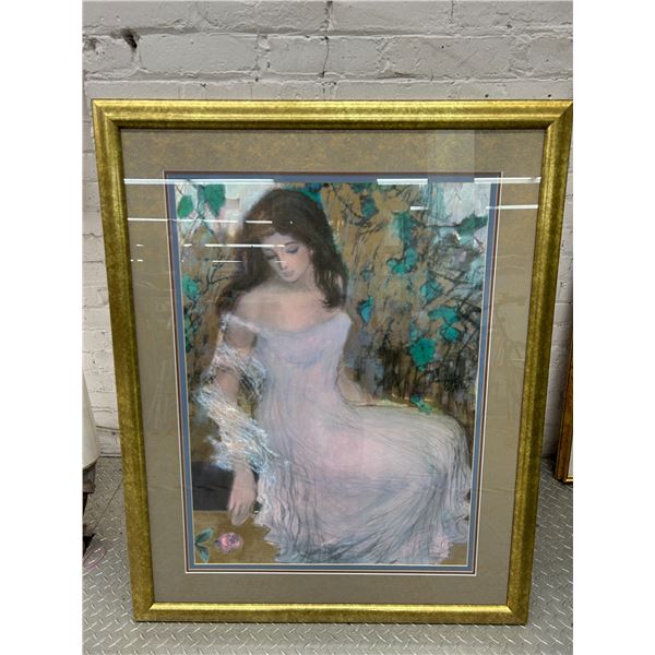 Vintage Framed Woman in Dress Wall Art 35" x 44"