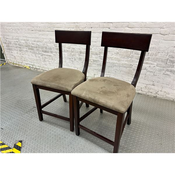 Pair of Modern Wooden Dining Chairs with Light Brown Upholstery.