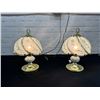 Image 1 : Pair of Brass and Glass Nightstand Table Lamps (1 touch, 1 switch)