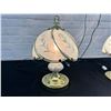 Image 2 : Pair of Brass and Glass Nightstand Table Lamps (1 touch, 1 switch)
