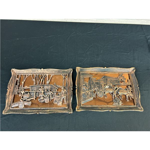 Pair of Vintage MCM Syroco Dart Copper Tone Wall Art 14" x 10"