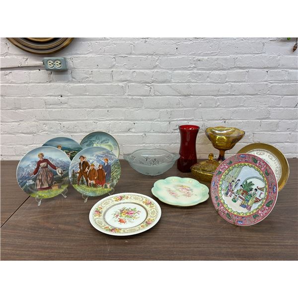 12pcs Collectible Plates, Glass Servers, Etc