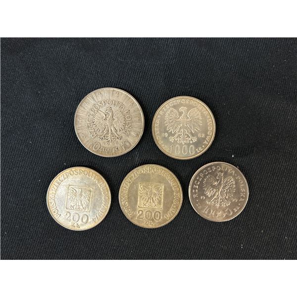 Lot of 5 Foreign Coins Polish? 1970s 80s 90s, 1935