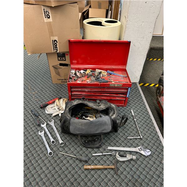 HUSKY Red Tool Box, Tool Bag full of Hand Tools, Bits, Straps, Etc