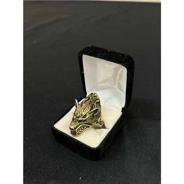Gold and Silver Tone Wolf Ring Size 12.5
