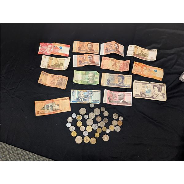 Lot of Foreign Money Paper and Coins India England Philippines Etc