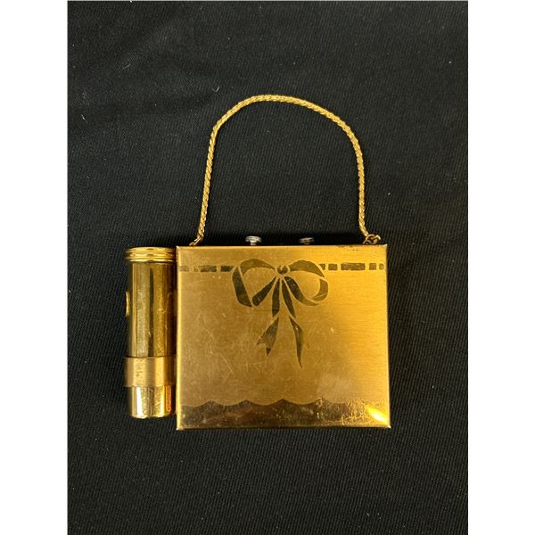 Vintage Glamour Vanities Purse Style Compact w Lipstick Holder, Gold Tone