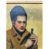 Image 2 : Vintage Antique Original Oil Painting of Man USSR Russian with Gun & Boots with Gallery Light