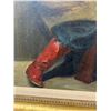 Image 4 : Vintage Antique Original Oil Painting of Man USSR Russian with Gun & Boots with Gallery Light