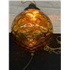 Image 2 : Vintage MCM Amber Glass Bubble Coin Dot Round Swag Chain Lamp *works