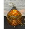 Image 3 : Vintage MCM Amber Glass Bubble Coin Dot Round Swag Chain Lamp *works