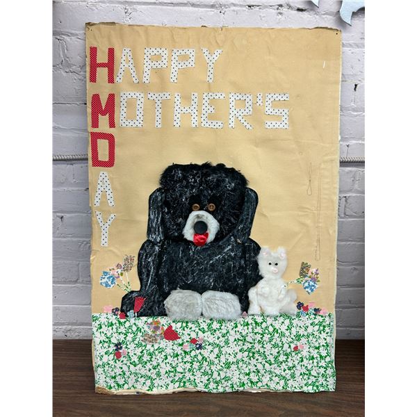 "Happy Mothers Day" Mixed Media Artwork Dog and Cat 2ft x 35" Unsigned