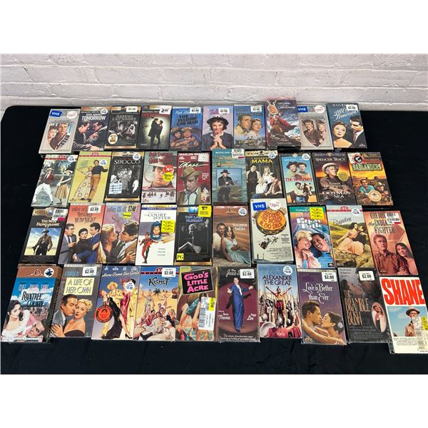 Lot of approx 40 Vintage SEALED VHS Tapes Mostly Oldies, Classics, Black and White, 30s 40s and up