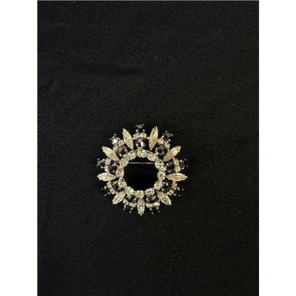 Sherman Rhinestone and Black Round Brooch