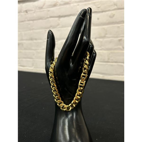 Gold Tone Heavy Link Cuban Bracelet approx 8.5" long