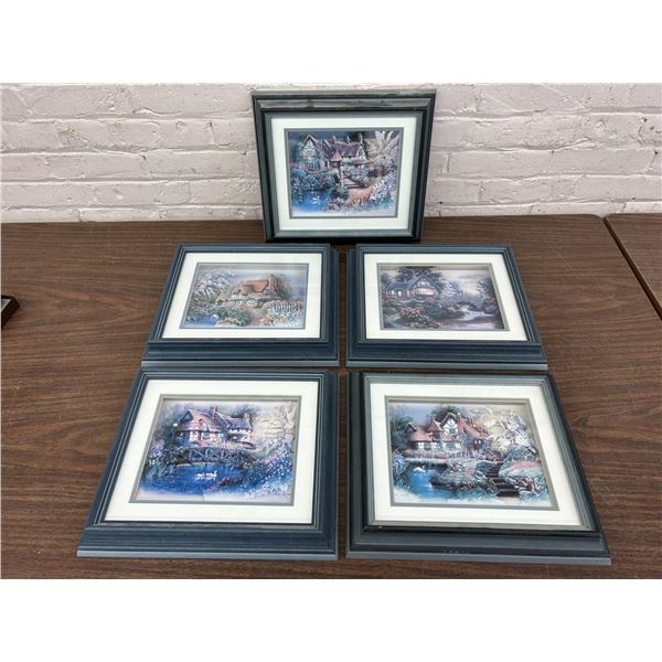 Lot of 4 Framed 3D Art Papercraft Art of Cottages 8" x 12"