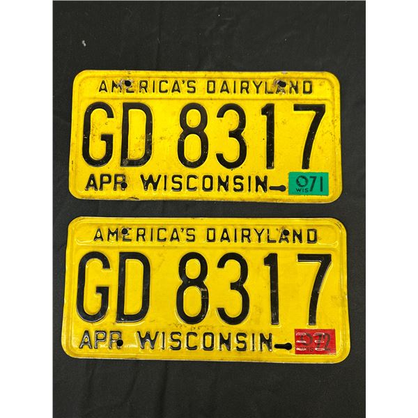 Wisconsin Matching Set 1971-1972 License Plates