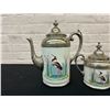 Image 2 : Vintage Antique Enamelware Pewter Tea Set Egret Heron Design unmarked