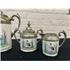 Image 3 : Vintage Antique Enamelware Pewter Tea Set Egret Heron Design unmarked