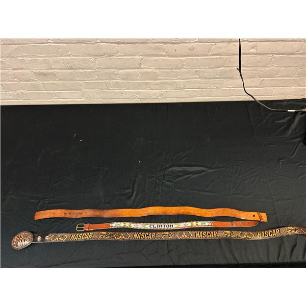 Lot of 3 Leather Belts Nascar, Clinton Beaded, Belt Strap