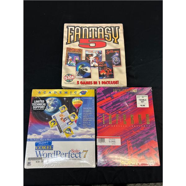 Lot of 3 SEALED Vintage PC Games Fantasy 5, Inferno, World Perfect Suite 7