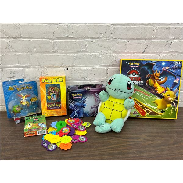 Lot of Assorted Pokemon Collectibles Tin, Plush, Tokens, Figurines, etc