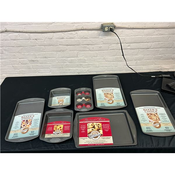 Lot of 7 Baker's Choice and Wilton Baking Trays, Cupcake Pans, etc NEW