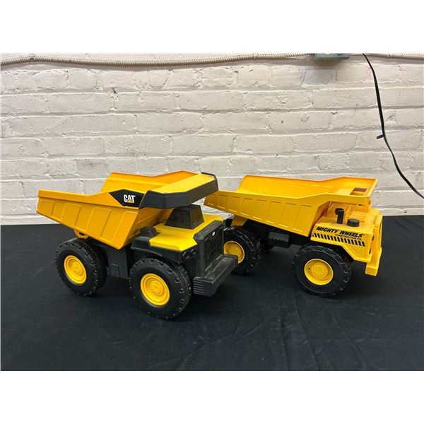 CAT and Mighty Wheels Tellow Construction Truck Toys 9" tall x 14" wide