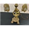 Image 2 : Gold Tone Ornate Vintage MCM Hollywood Regency Table Lamp Cherub 38" tall