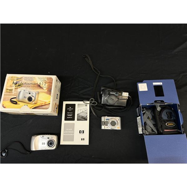 Lot of 3 Vintage Cameras Panasonic Lumix LZ4, Mamiya, hp Photosmart 612 Digital Camera