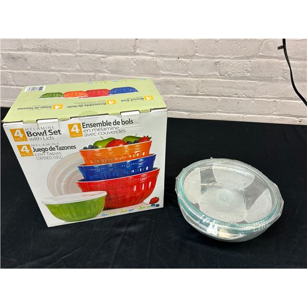 Melamine 4pc Bowl Set with Lids and Pyrex Bowl with Lid