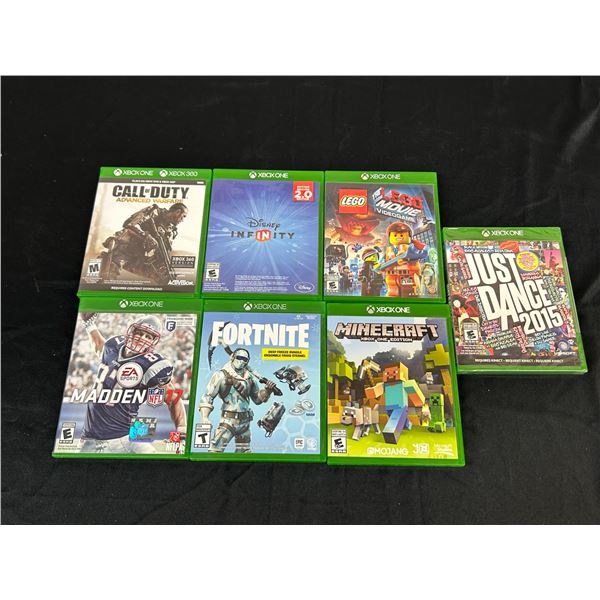 Lot of 7 Xbox One LEGO, Just Dance, Fortnite, Minecraft, Call of Duty