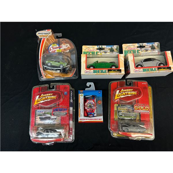 Lot of 6 Toys NOS Die Cast Cars Sport Beetle, Johnny Lightning, Paw Patrol Watch, etc