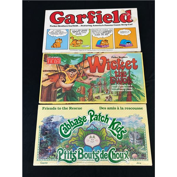 Lot of 3 Vintage Board Games Star Wars Wicket the Ewok, Garfield, Cabbage Patch Kids