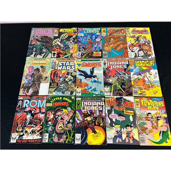 Lot of 15 Vintage Comics ROM, Indiana Jones, Flintstones, Crime Classics, etc
