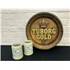 Image 1 : Tuborg Gold Bar Sign Wall Sign Keg Lid and 2 Made in Germany Ceramic Beer Mugs