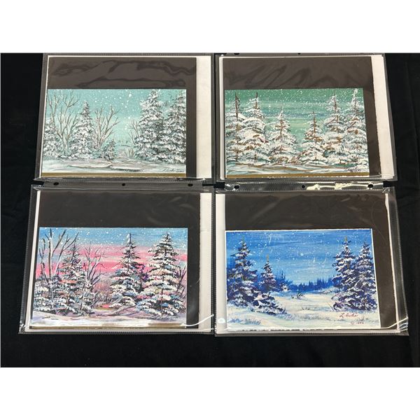 Lot of 4 Lillian Austin Original Art Board Paintings Winter Scenes 6x9