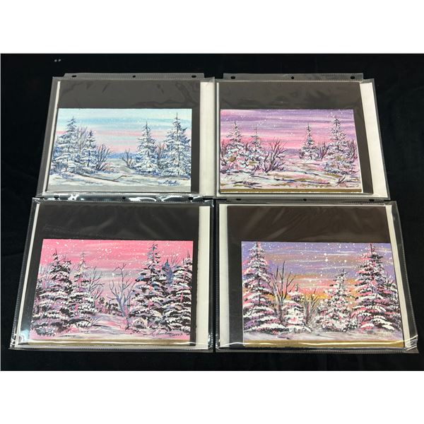 Lot of 4 Lillian Austin Original Art Board Paintings Winter Scenes 6x9