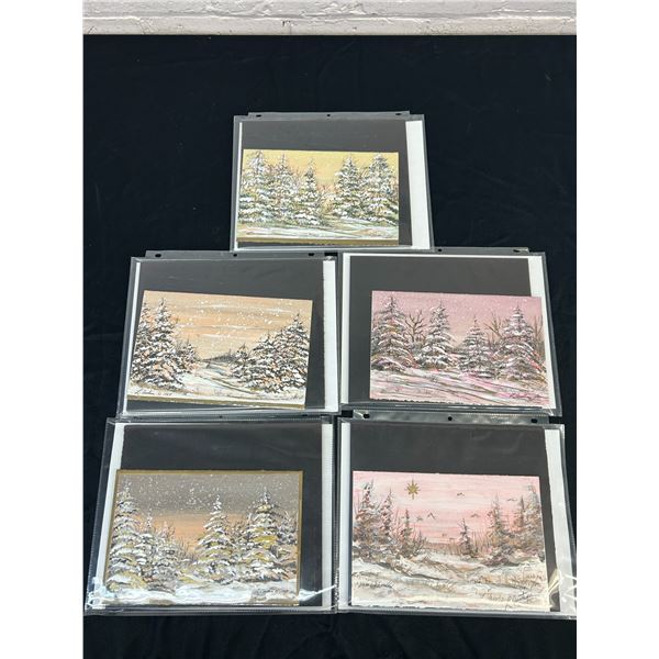 Lot of 5 Lillian Austin Original Art Board Paintings Winter Scenes 6x9