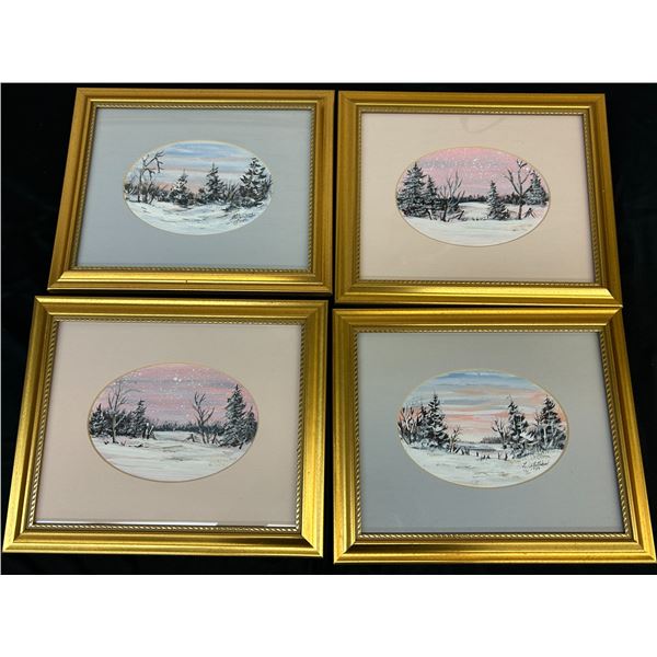Lot of 4 Original Lillian Austin Framed Winter Scenes  10x12