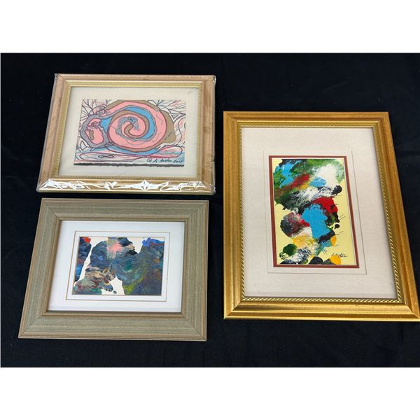 Lot of 3 Framed Original Lillian Austin Paintings Abstract 7x9, 10x12