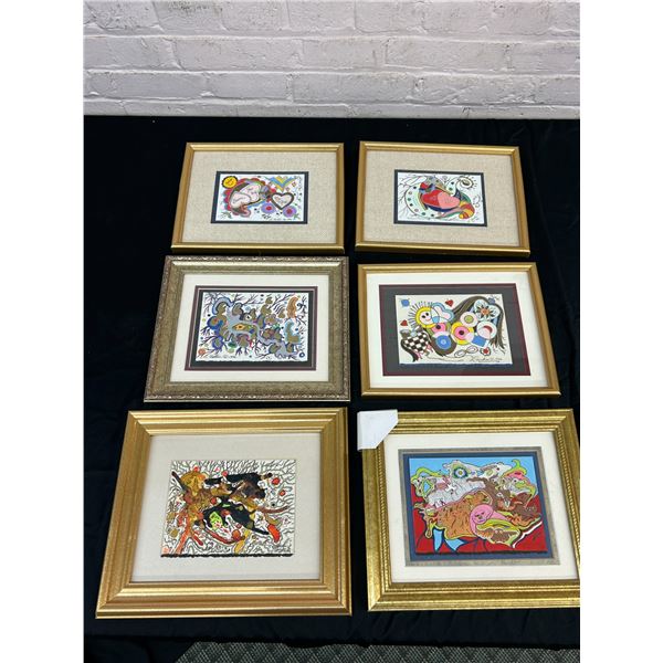 Lot of 6 Framed Lillian Austin Original Drawings / Paintings Artwork Signed,  12x10"