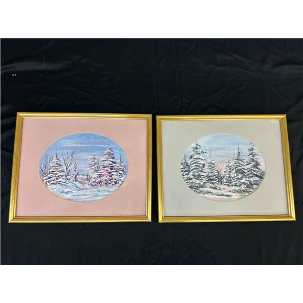 Lot of 2 Original Artist Signed Lillian Austin Winter Scene Paintings 12"x15"