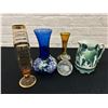 Image 1 : Lot of 5 Mostly Glass Decorative Vases, 1 Ceramic Pitcher