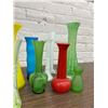 Image 3 : Lot of Art Glass Primary Colour Vases, Green Glass, Vintage MCM, Etc