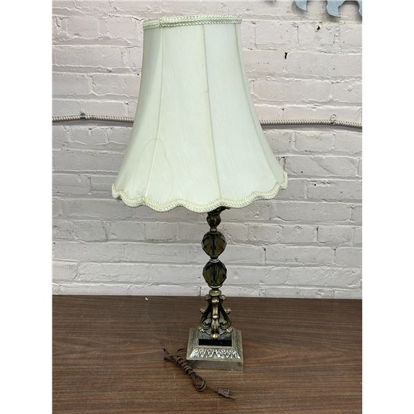Table Lamp (as is) with Metal and Glass Accents. White Fabric Shade