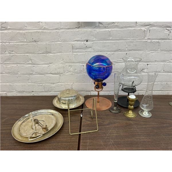 Lot of Misc Glass, Metal Serving Items, Decor, Vases