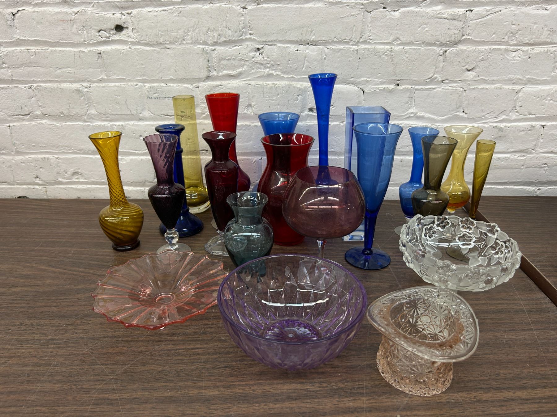 Lot of Vintage Colored Glassware Vases Assorted Colours & Styles